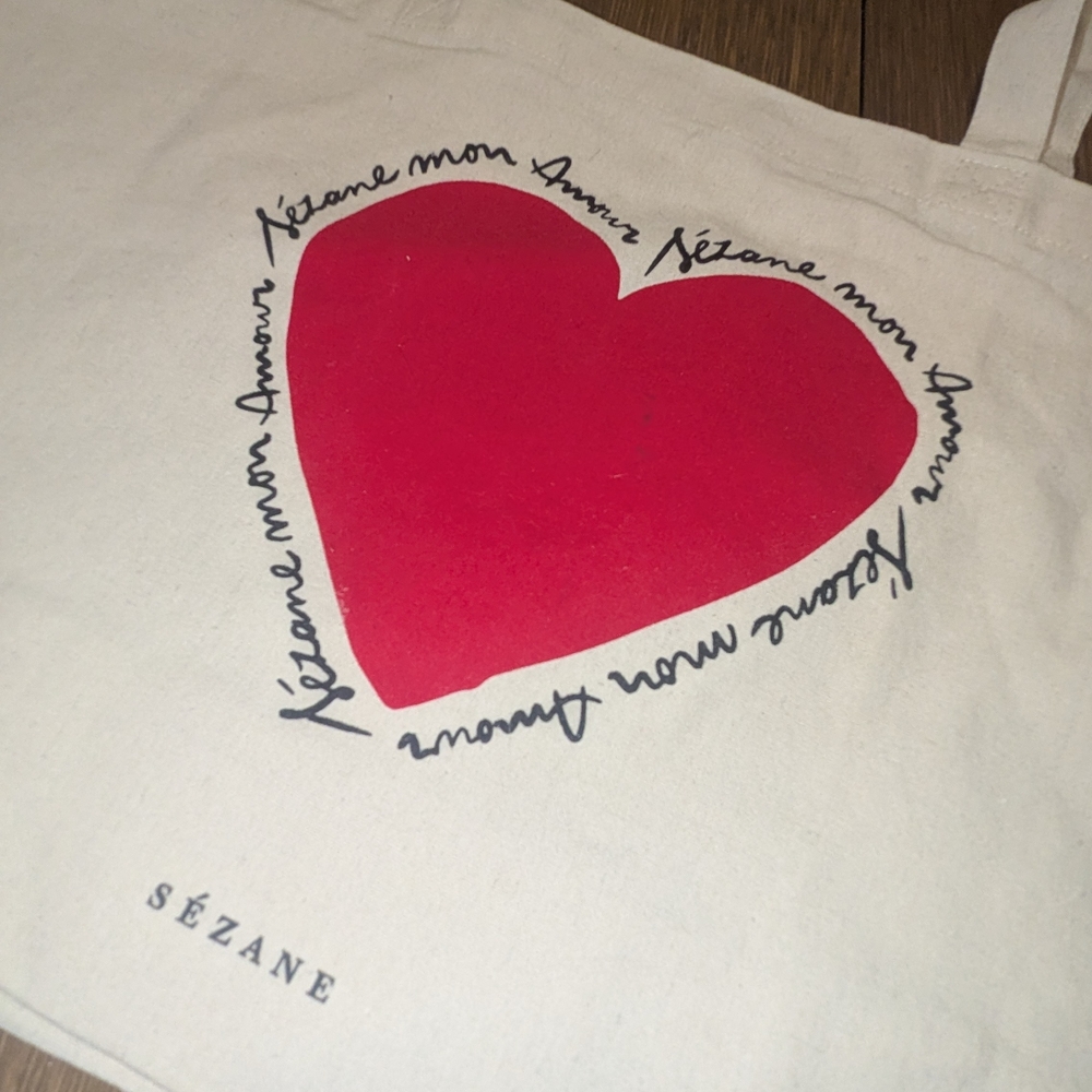 Sezane Cream Tote Bag with Red Heart - Picture 3 of 3